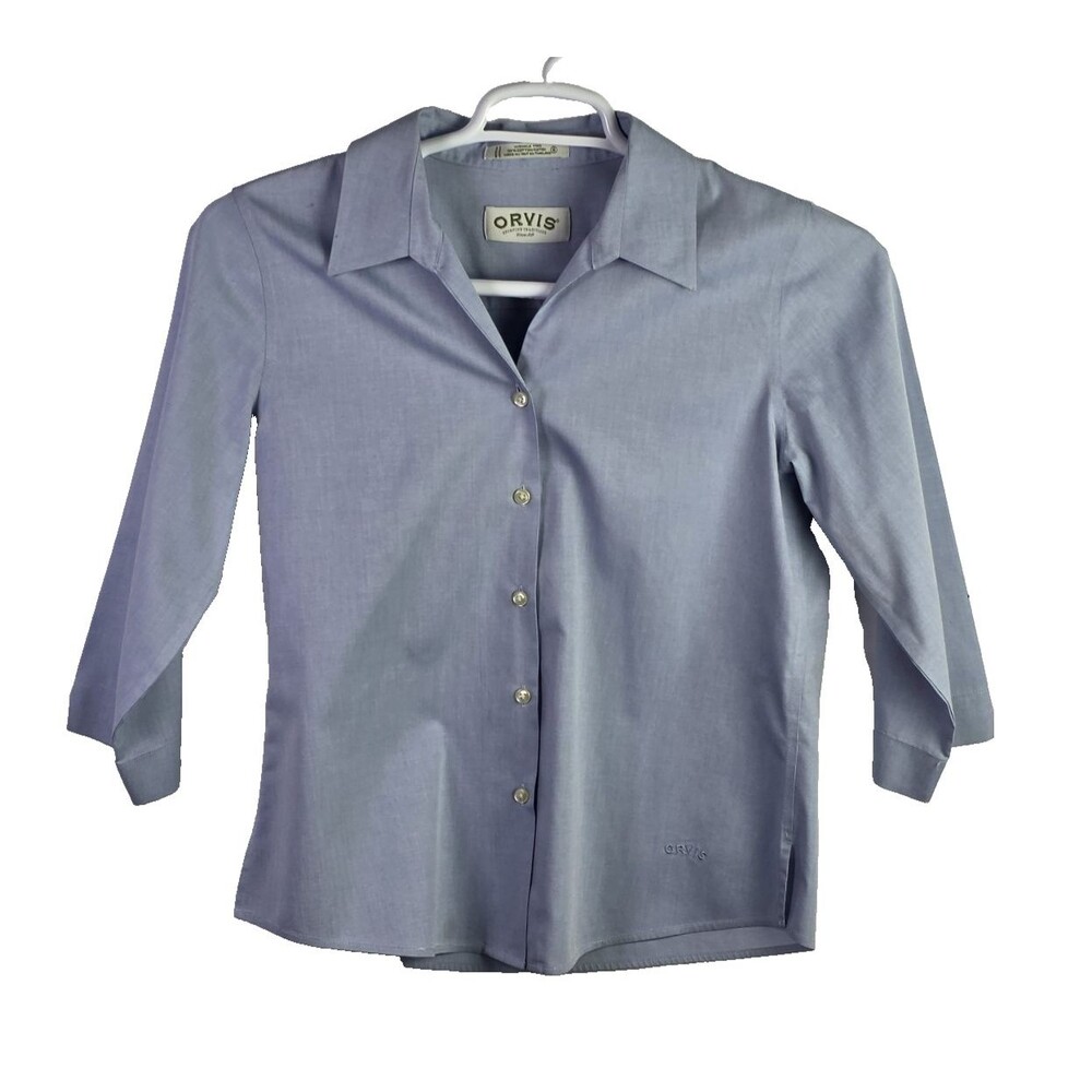 Orvis Womens Size 6 Blue Long Sleeve Button-Down‎ Shirt